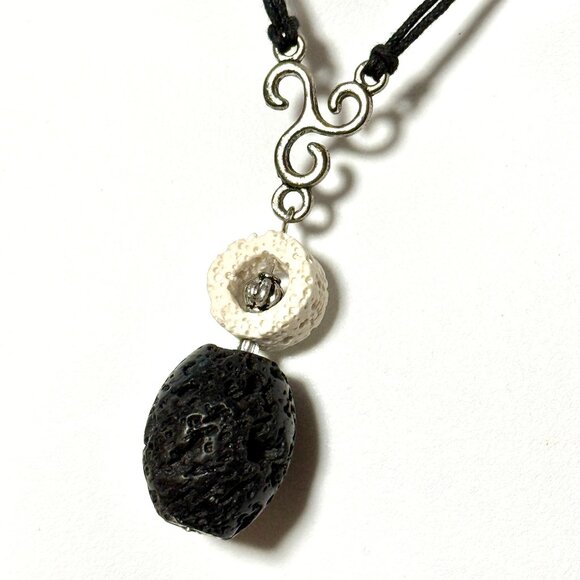 2/$20, Black & White Lava Stone Lariat Necklace, Genuine Gemstone Cord Necklace - Picture 1 of 11